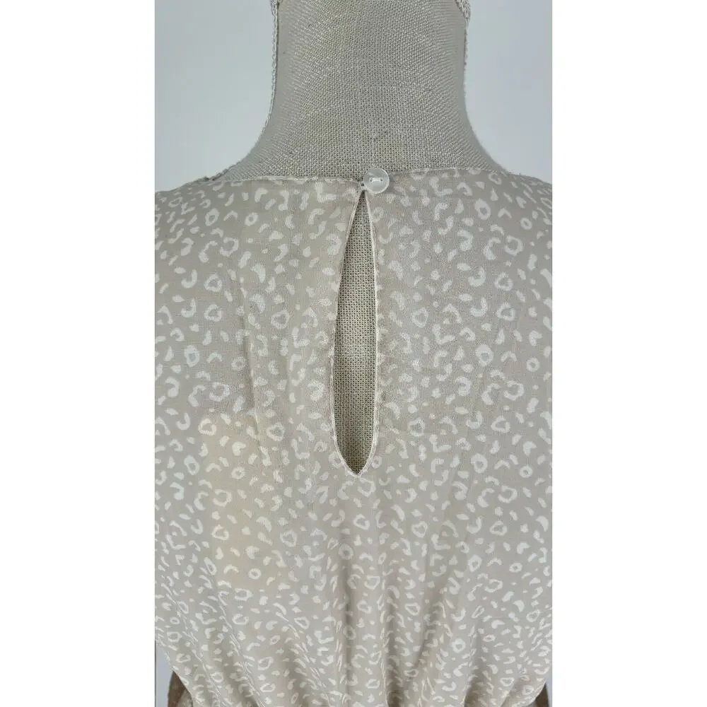 Japna Womens Animal Print Tiered Mini Dress Tie Waist Long Sleeve Size Small New